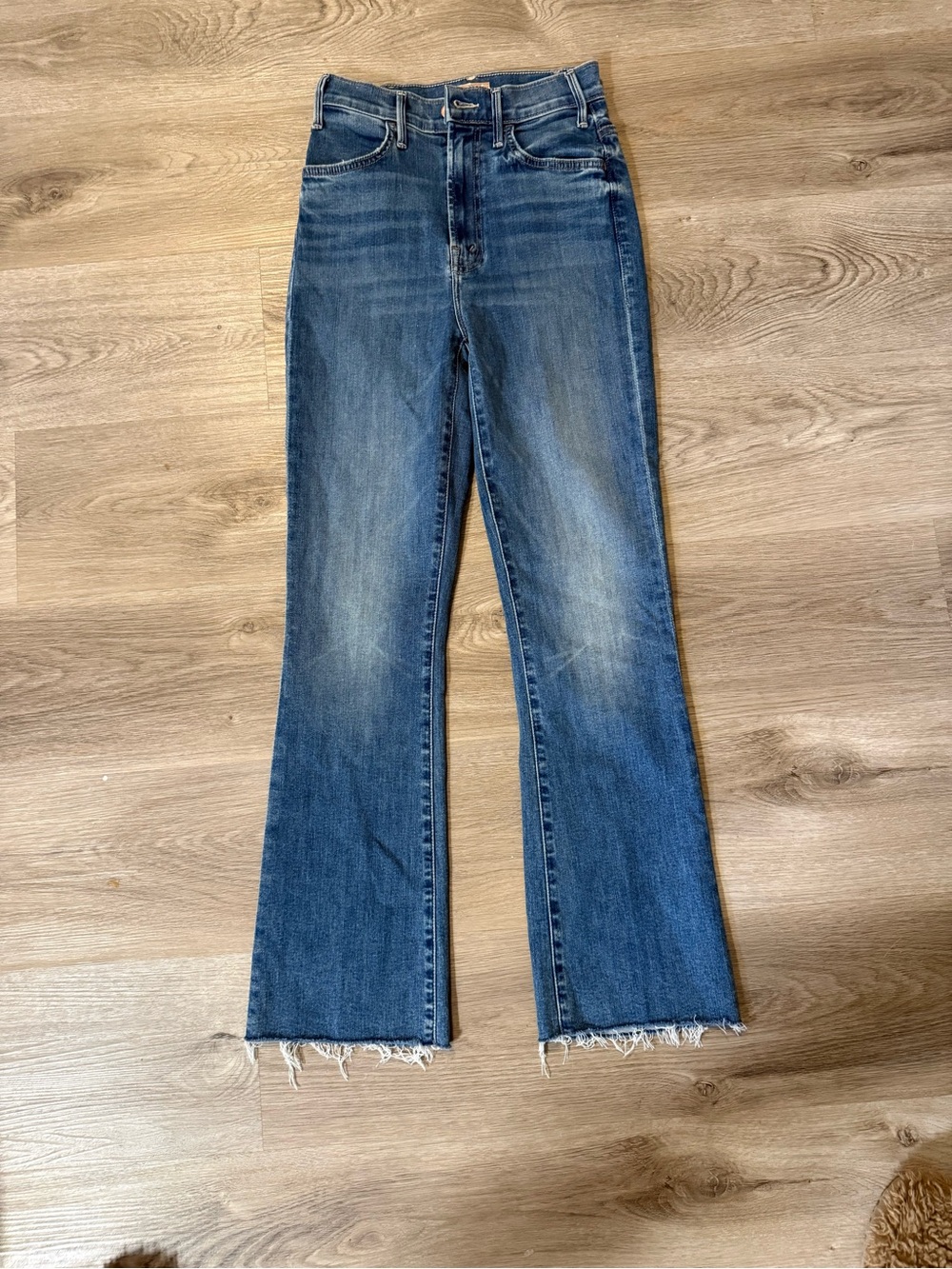 MOTHER Distressed Mid Blue Flare Jeans